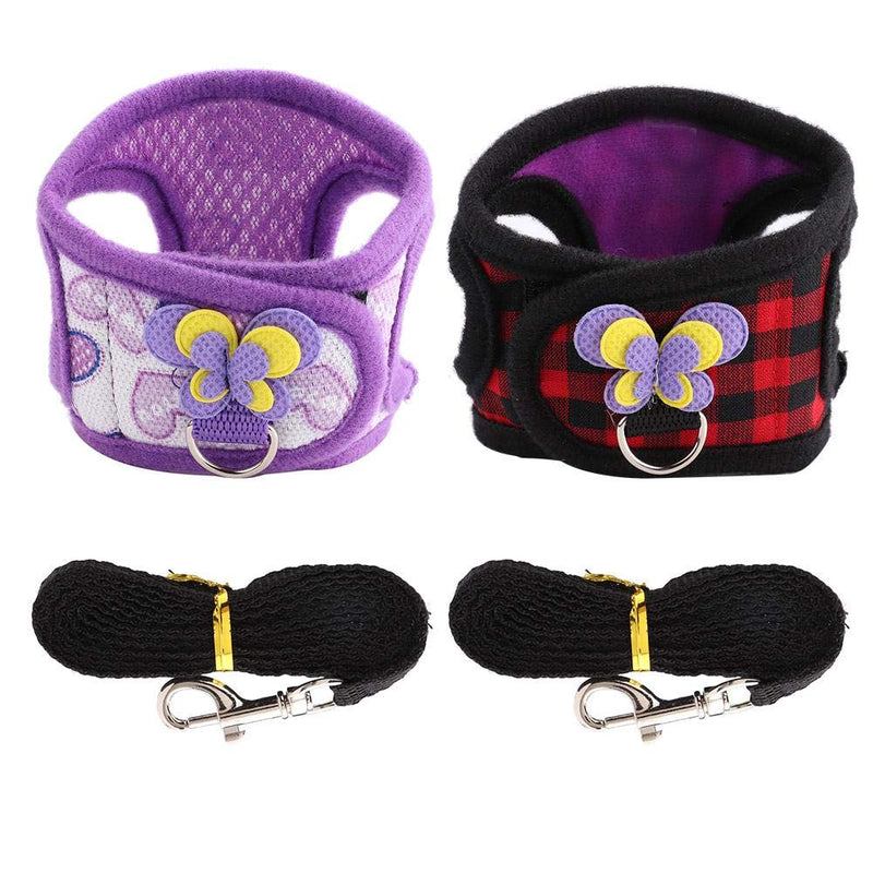 Sheens 2Pcs Chinchilla Harness and Training Rope Small Animal Outdoor Walking Vest for Rabbit Squirrel Bunny Ferret Guinea Pig Red Grid+Purple Hearts(S) - BeesActive Australia