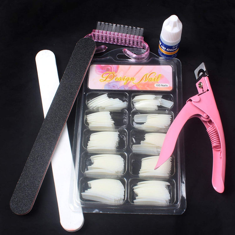 Apstour Hot 6in1 Nail Art Kit Fake French/Half Cover Nail Tips Brush Sanding File Glue Clipper Tool - BeesActive Australia