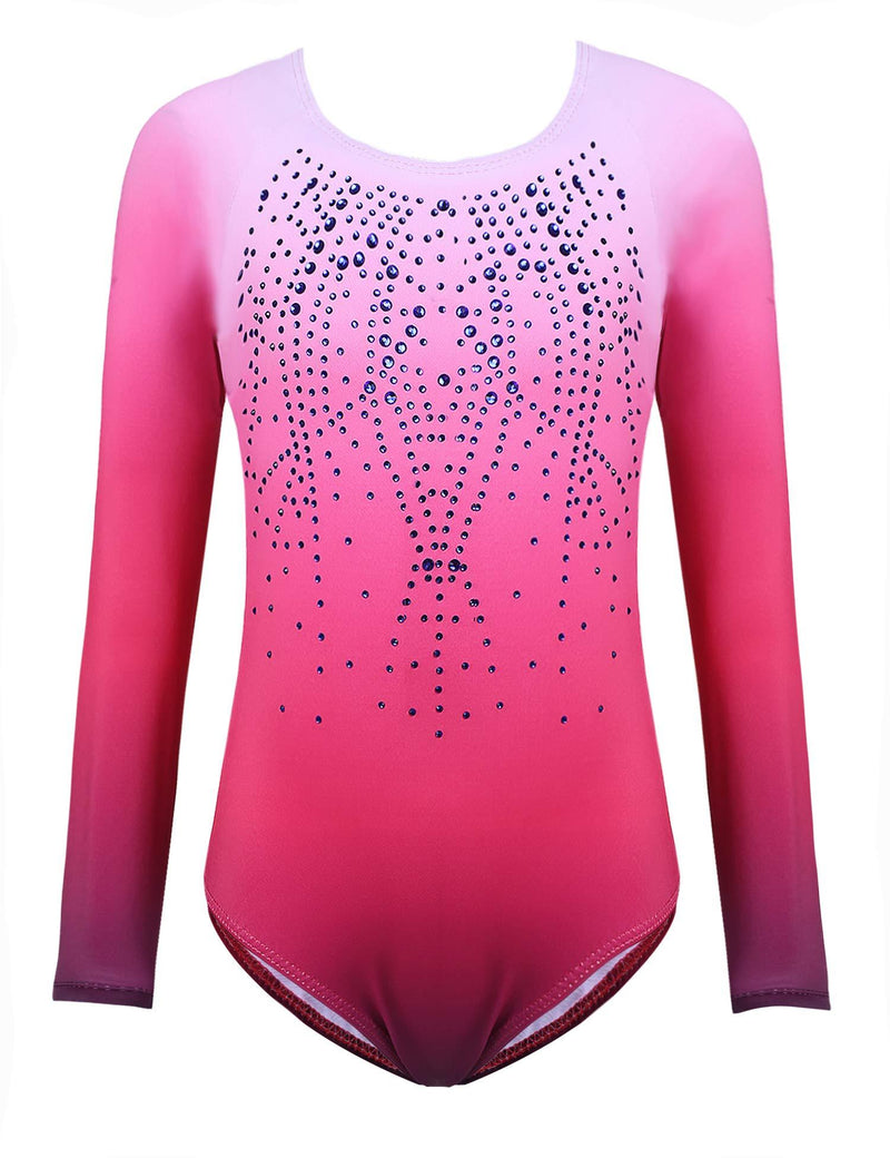 [AUSTRALIA] - Zaclotre Kid Girls Gymnastic Leotard Long Sleeve Color Gradient Sparkly Ballet Dance One Piece Outfit Rose Red 6-7 Years 