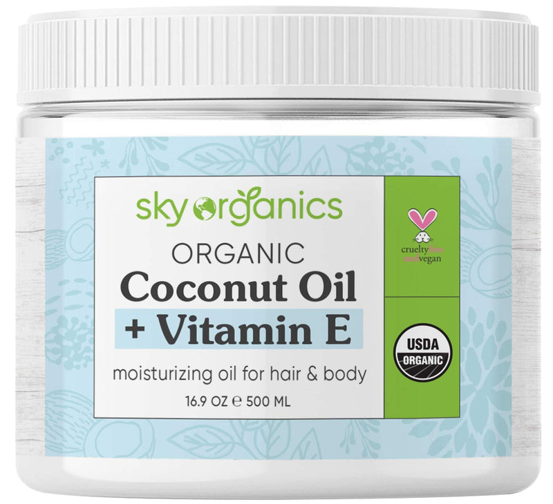 USDA Organic Coconut Oil with Vitamin E (16.9 oz Jar) Pure Vitamin E Infused Coconut Oi - Bio Coconut Oil for Hair and Skin, Coconut Oil Hair Mask 16.9 Fl Oz (Pack of 1) - BeesActive Australia