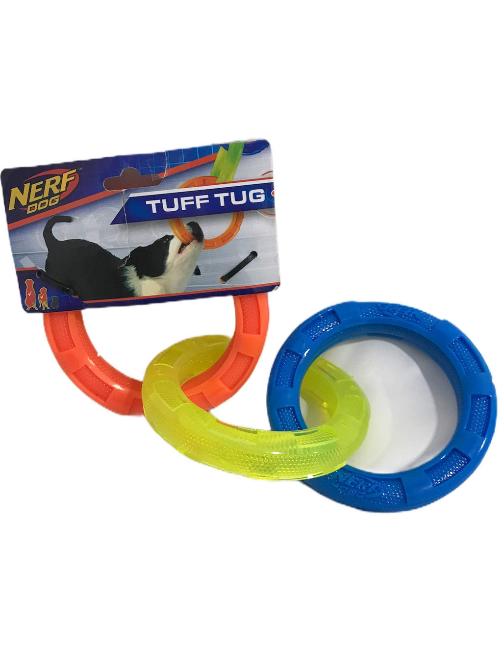 Nerf Dog 11.5in 3-Ring TPR Tug - Blue, Green & Orange - BeesActive Australia