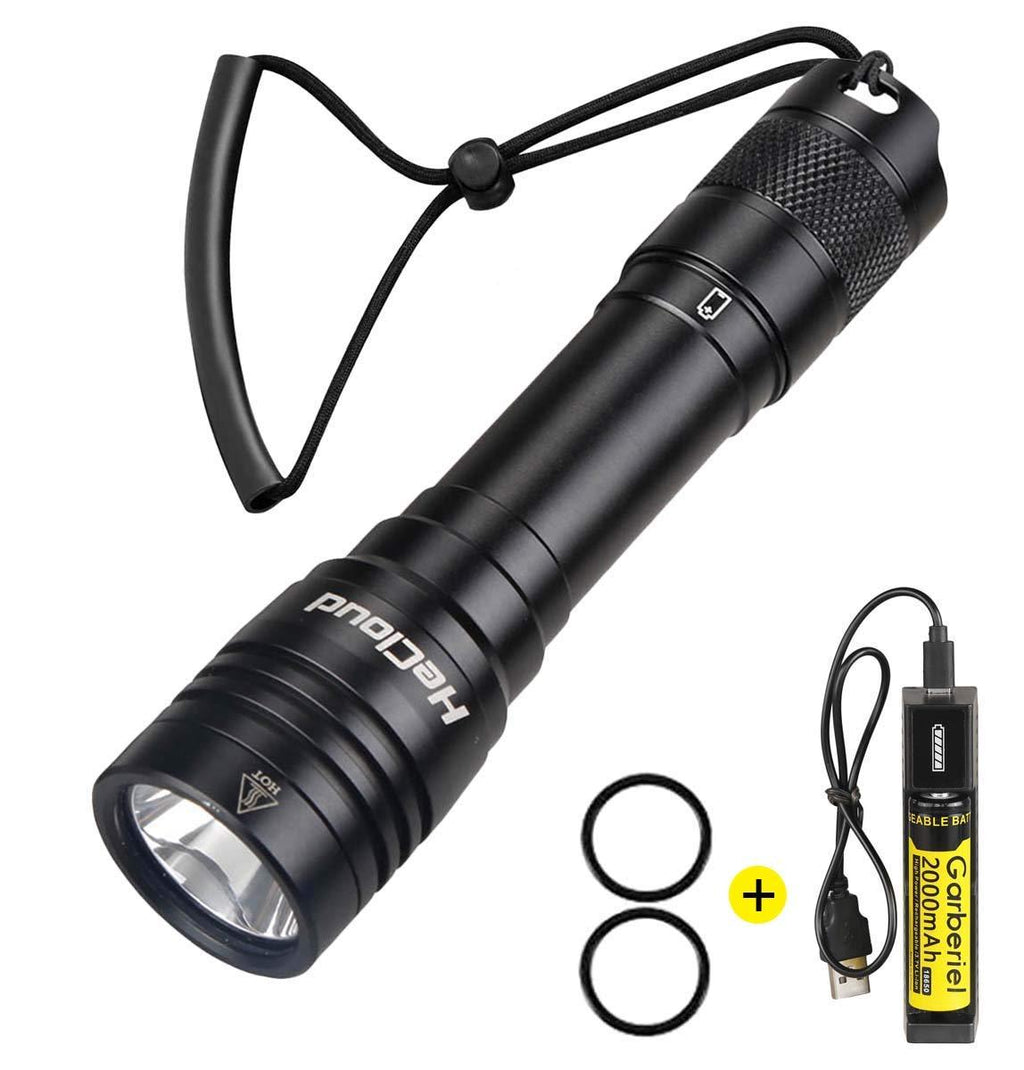[AUSTRALIA] - Garberiel 1000 Lumen IPX8 LED Waterproof Flashlight for Diving Rechargeable Scuba Dive Lights 230ft Underwater LED Torch with Battery and Charger 