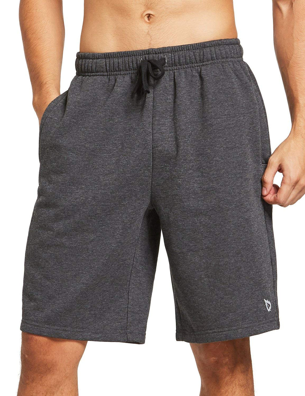 [AUSTRALIA] - BALEAF Men's Fleece Gym Shorts Cotton 9 Inches with Zipper Pockets for Home Fitness Jogger Casual Charcoal Medium 