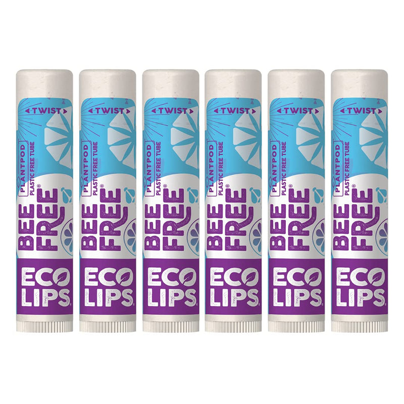 Eco Lips Bee Free Vegan Unscented 100% Natural Lip Balm - Soothe and Moisturize Dry, Cracked and Chapped Lips - 100% Plastic-Free Plant Pod Packaging - Made in USA (6 Tubes) - BeesActive Australia