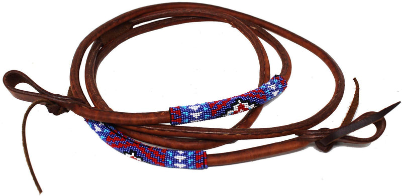[AUSTRALIA] - CHALLENGER Horse Western 8ft Rolled Harness Leather Beaded Barrel Reins w/Tie Ends 66RT39 