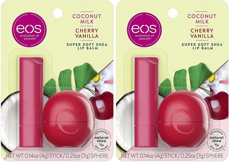 eos Super Soft Shea Lip Balm - Coconut Milk and Cherry Vanilla | 24 Hour Hydration | Lip Care to Moisturize Dry Lips | Gluten Free, 0.14 Ounce (Pack of 2) (2131933) - BeesActive Australia