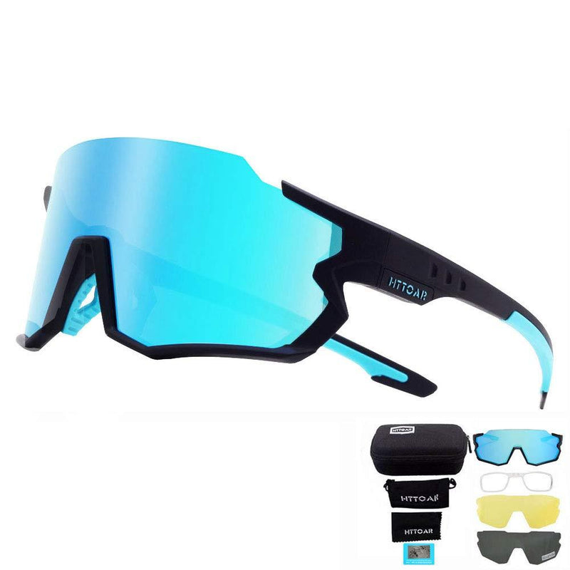 Polarized Riding Glasses Outdoor Men and Women Running Sports Bicycle Sunglasses Driving Fishing Golf Baseball 3 Lens Black Ice Blue - BeesActive Australia