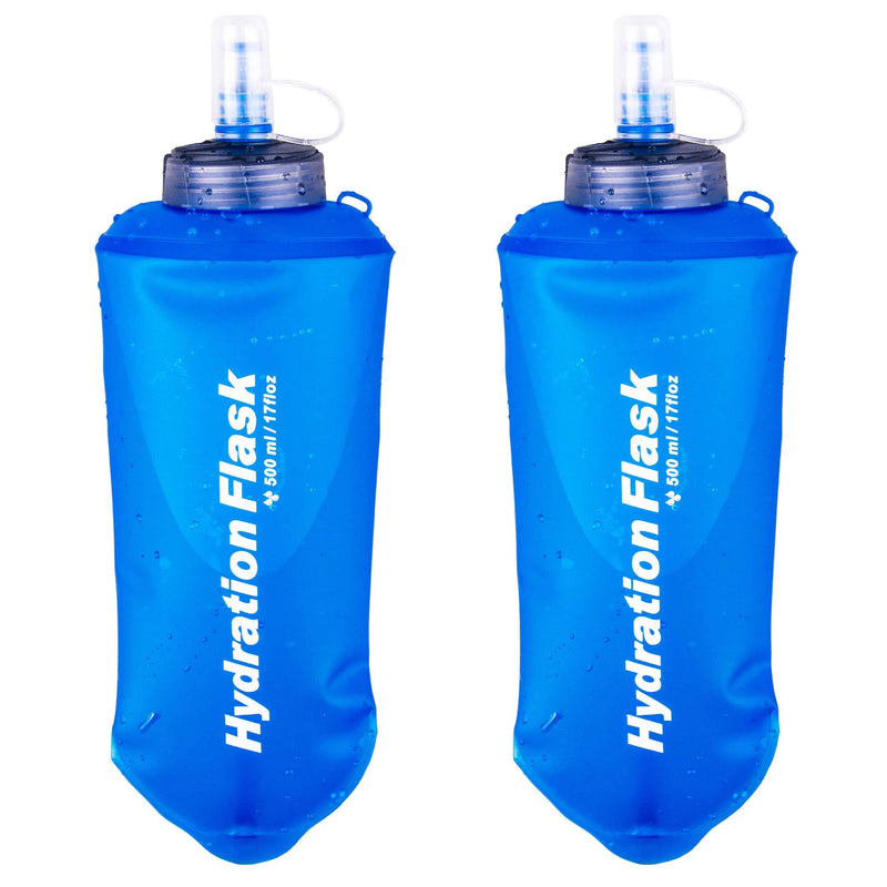 [AUSTRALIA] - Azarxis TPU Soft Flask Running Collapsible Water Bottles BPA-Free Running Flask for Hydration Pack - Ideal for Running Hiking Cycling Climbing 500ml/16.9oz - 2 Pack - Blue 