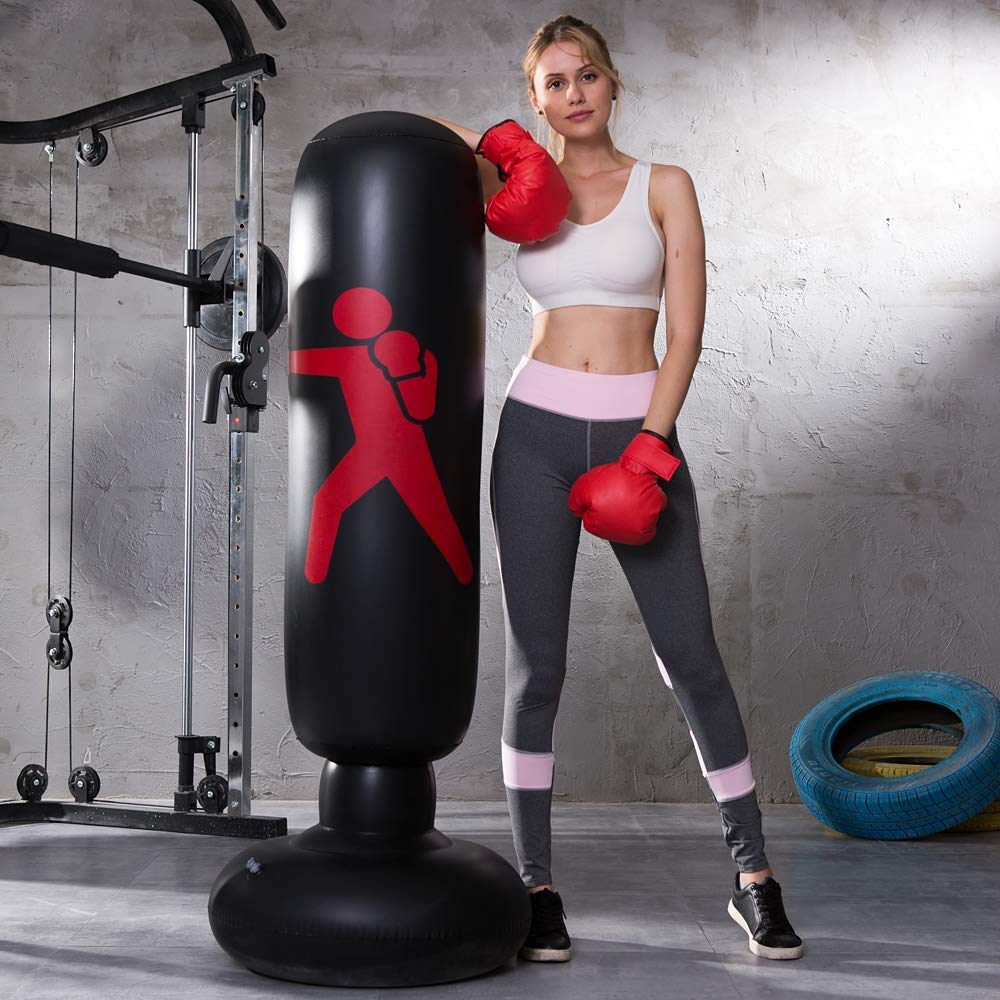 [AUSTRALIA] - MENGDUO Inflatable Free Standing Punching Bag, Heavy Training Bag, Adults Teenage Fitness Sport Stress Relief Boxing Target Black 