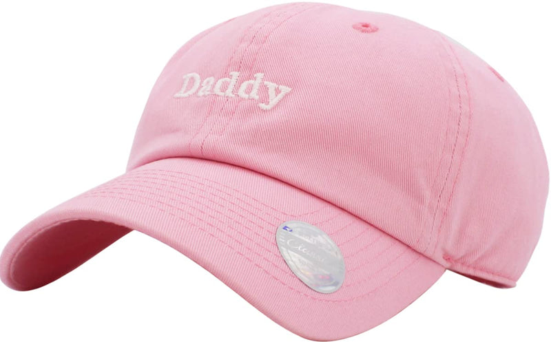Daddy Dad Hat Baseball Cap Vintage Distressed Classic Polo Style Adjustable Cotton One Size Pink Daddy - BeesActive Australia