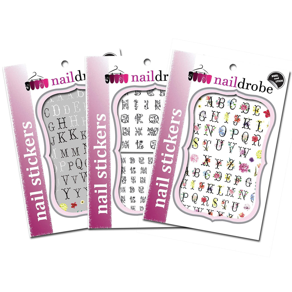 Naildrobe 3 Pack Alphabet Letter Peel-N-Stick Nail Stickers - BeesActive Australia