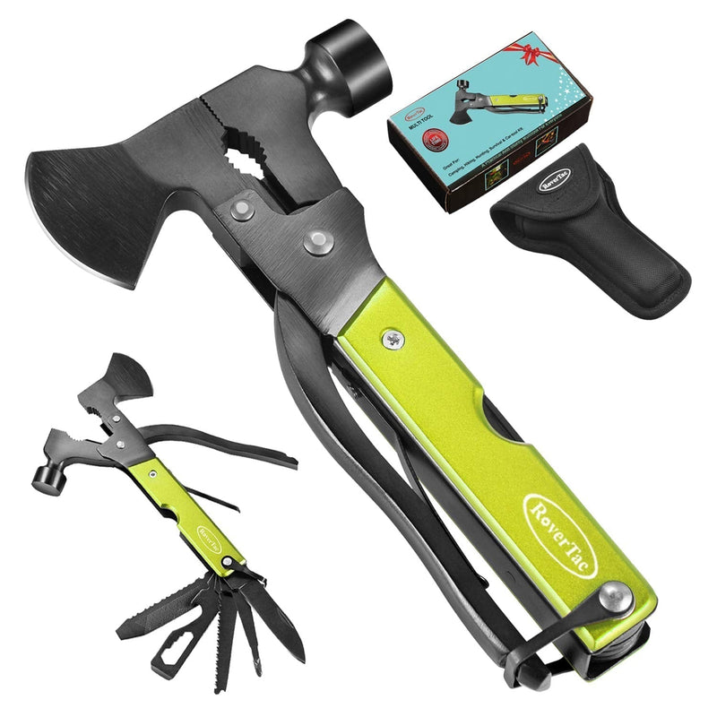 Gifts for Men Dad Husband Gifts for Him Mens Gifts RoverTac Camping Multitool Hatchet Survival Gear 14 in 1 Stainless Steel Axe Hammer Knife Saw Screwdrivers Pliers Bottle Opener Durable Sheath - BeesActive Australia