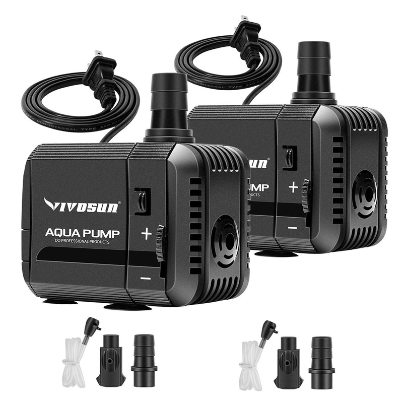 VIVOSUN 2-pack 210GPH Submersible Pump(800L/H, 8W), Ultra Quiet Water Pump with 3.3ft High Lift, Fountain Pump with 5ft Power Cord, 2 Nozzles for Fish Tank, Pond, Aquarium, Statuary, Hydroponics - BeesActive Australia