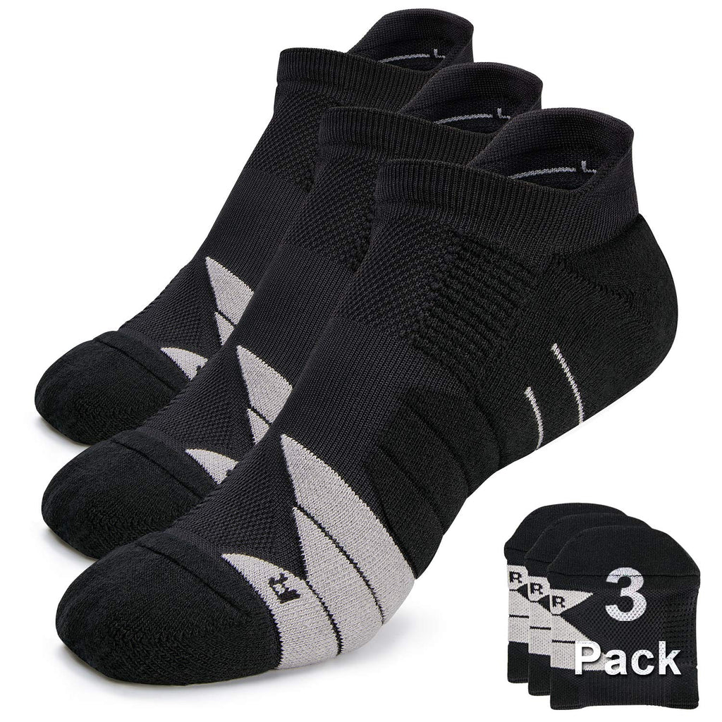 [AUSTRALIA] - Compression Athletic No Show Running Socks with CoolMax Cushion for Men & Women … 3 Pairs-black Grey Medium 