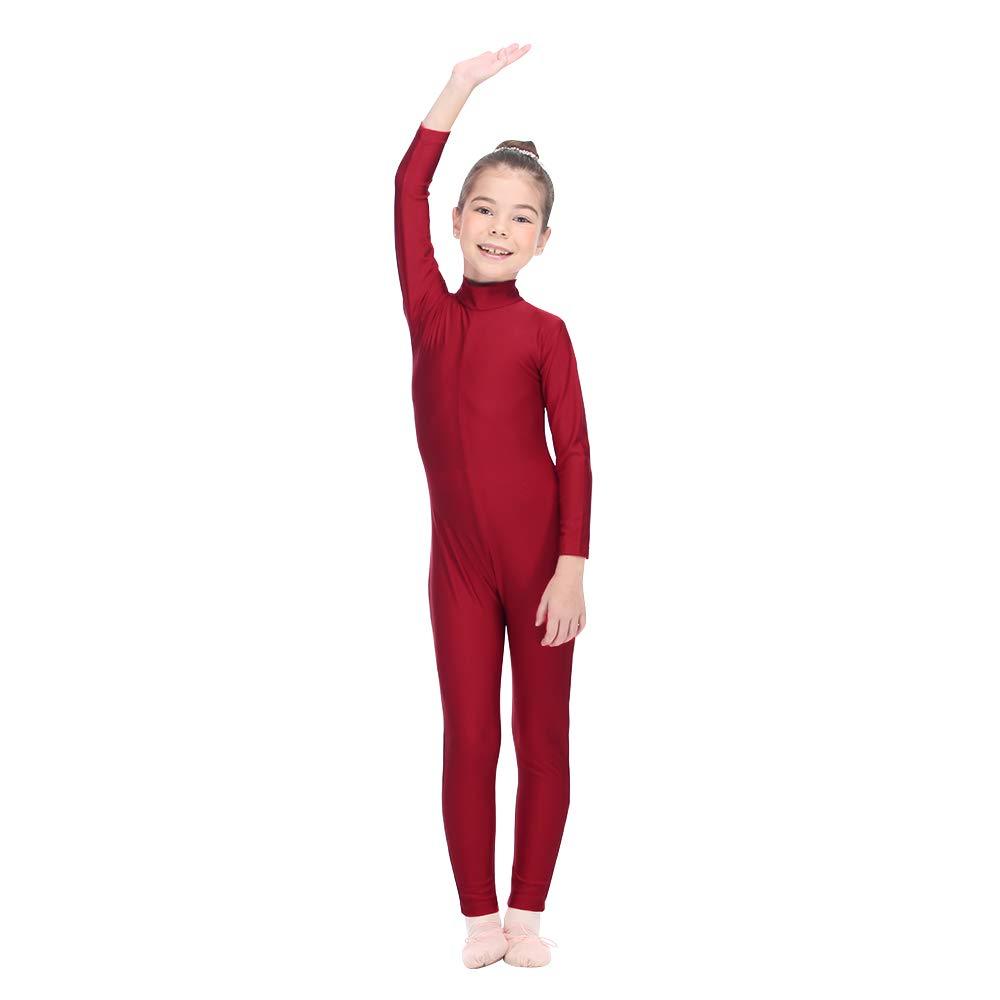 [AUSTRALIA] - HDW DANCE Girls Unitard Gymnastics High Neck Ankle Length Dance Bodysuit (XX-Small, Burgundy) 