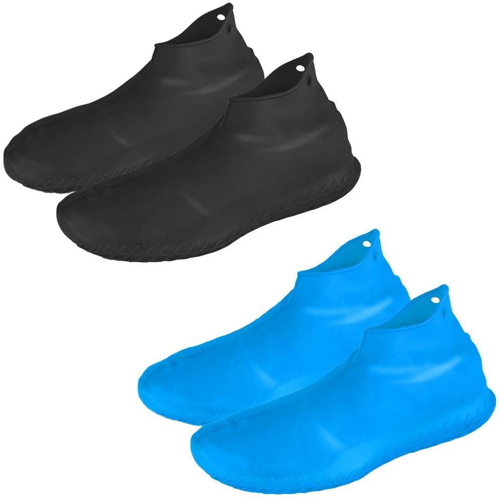 LEGELITE Reusable Silicone Waterproof Shoe Covers, No-Slip Silicone Rubber Shoe Protectors for Kids,Men and Women Black and Blue, 2 Pack Small - BeesActive Australia