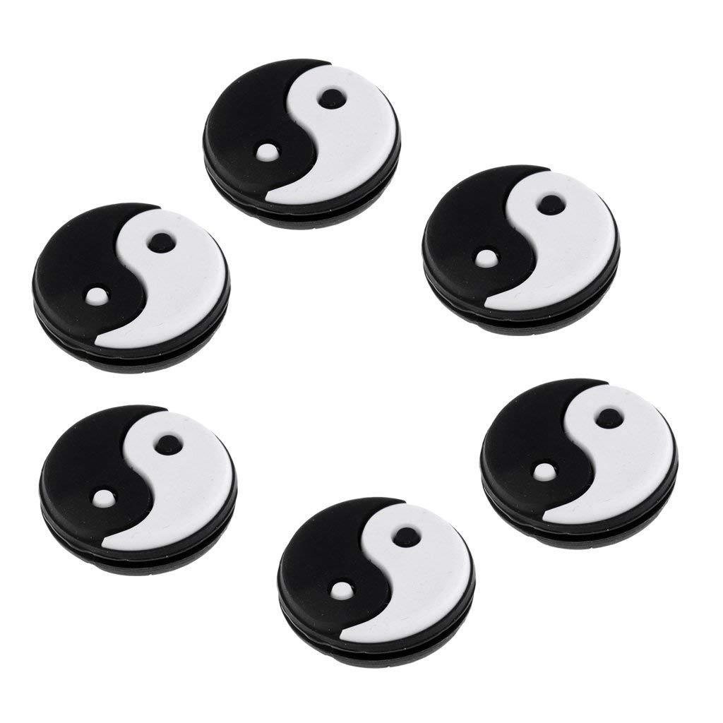 [AUSTRALIA] - SHANGUP 6 Pieces Yin and Yang Tennis Racquet Dampener Vibration Dampener Suit for Tennis Players Black White 