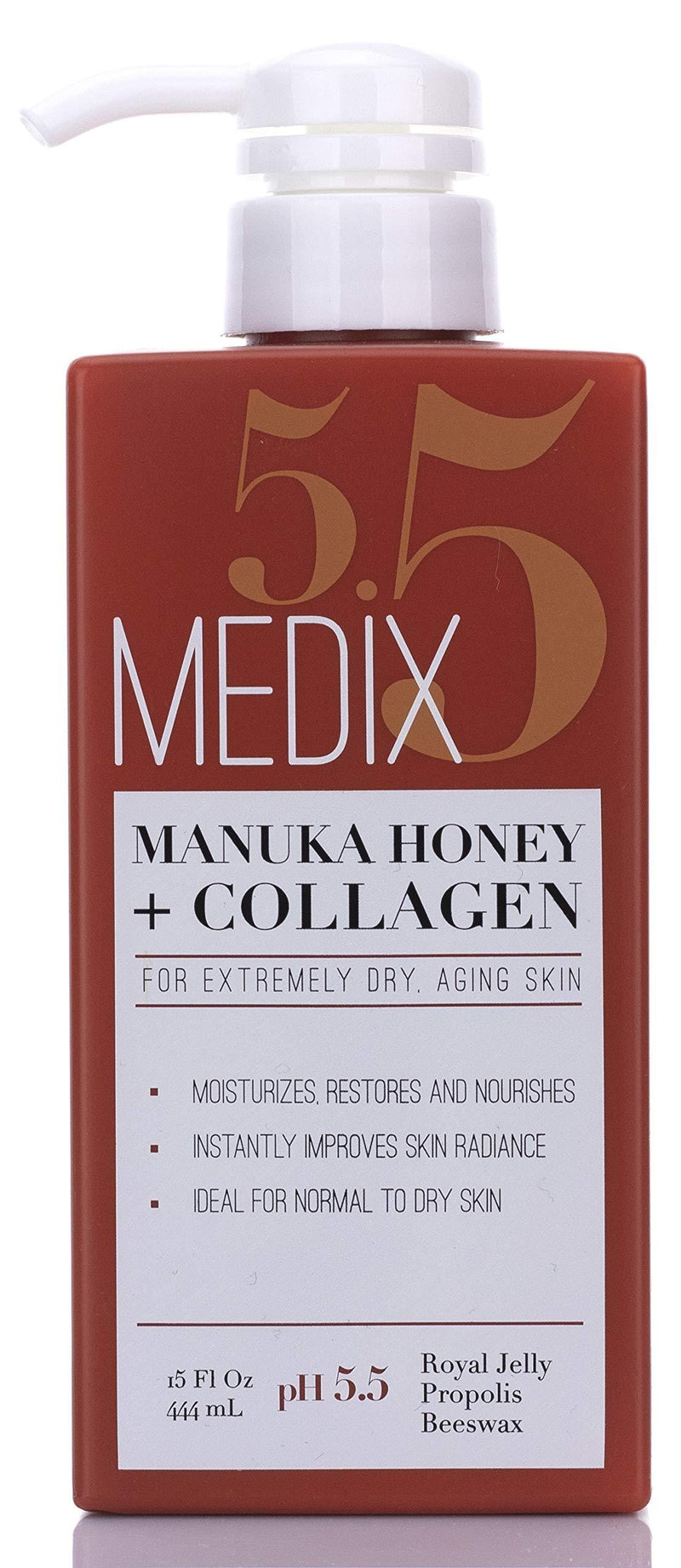 Medix 5.5 Manuka Honey Cream with Collagen and Green Tea Extracts. Anti-aging Cream for face and body, moisturizes, restores and nourishes skin. Large 15oz (444 mL) bottle with pump - BeesActive Australia