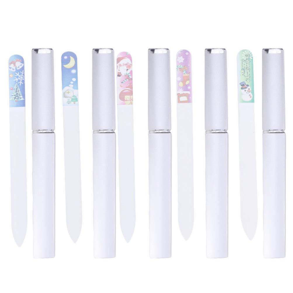 Lurrose 5 Set Christmas Glass Nail Files Colorful Printed Nail Buffers Nail Groomer Manicure Tools for Men Women(Random Style) - BeesActive Australia