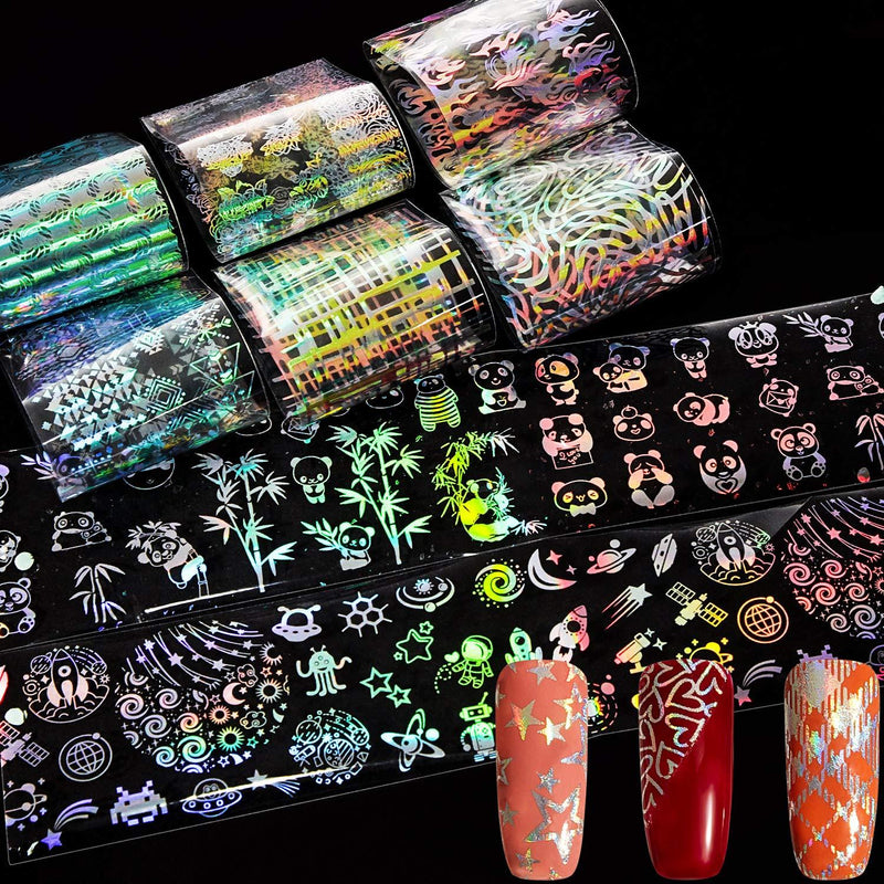 28 Sheets Holographic Nail Art Stickers Flame Foil Transfer Sticker Laser Gradient Wraps Nail Art Sticker for DIY Nail Art Manicure Decoration - BeesActive Australia