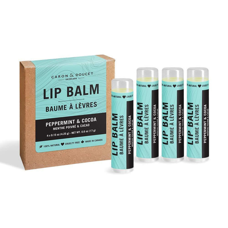 Caron & Doucet - 100% Natural Lip Balm - Premium Olive Oil Moisturizing Lip Balm - Best for Dry Chapped Lips. (Pack of 4, Peppermint & Cocoa) - BeesActive Australia
