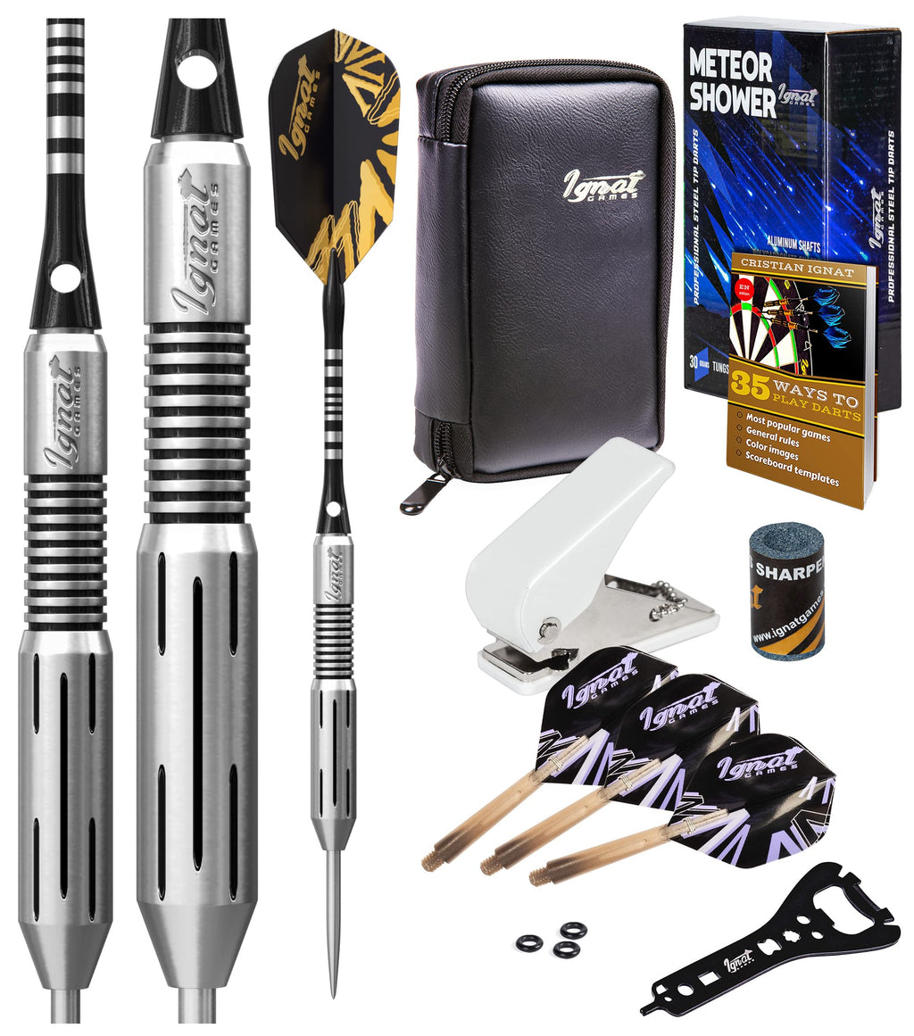 IgnatGames Steel Tip Darts Set - Professional Tungsten Darts with Stylish Wallet, Aluminum and Polycarbonate Shafts with Rubber O'Rings + Standard and Slim Flights + Darts Sharpener + Darts Wrench 30.0 Grams - BeesActive Australia