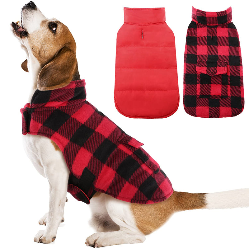 Kuoser British Style Plaid Dog Winter Coat, Windproof Cozy Cold Weather Dog Coat Dog Apparel Dog Jacket Dog Vest for Small Medium and Large Dogs with Pocket & Leash Hook XS-3XL X-Large (Chest Girth: 24.4-29.9'') Red - BeesActive Australia