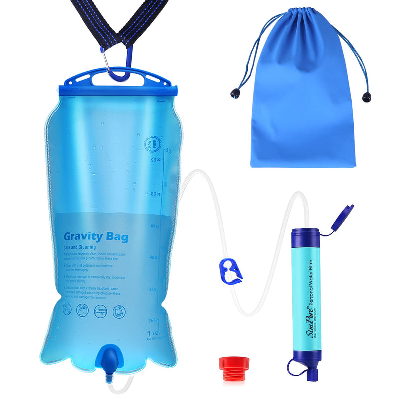 SimPure Gravity Water Filter, Portable Gravity-Fed Water Purifier with 3L Gravity Bag, Tree Strap, BPA Free Survival Gear and Equipment for Camping Hiking Emergency Preparedness - BeesActive Australia