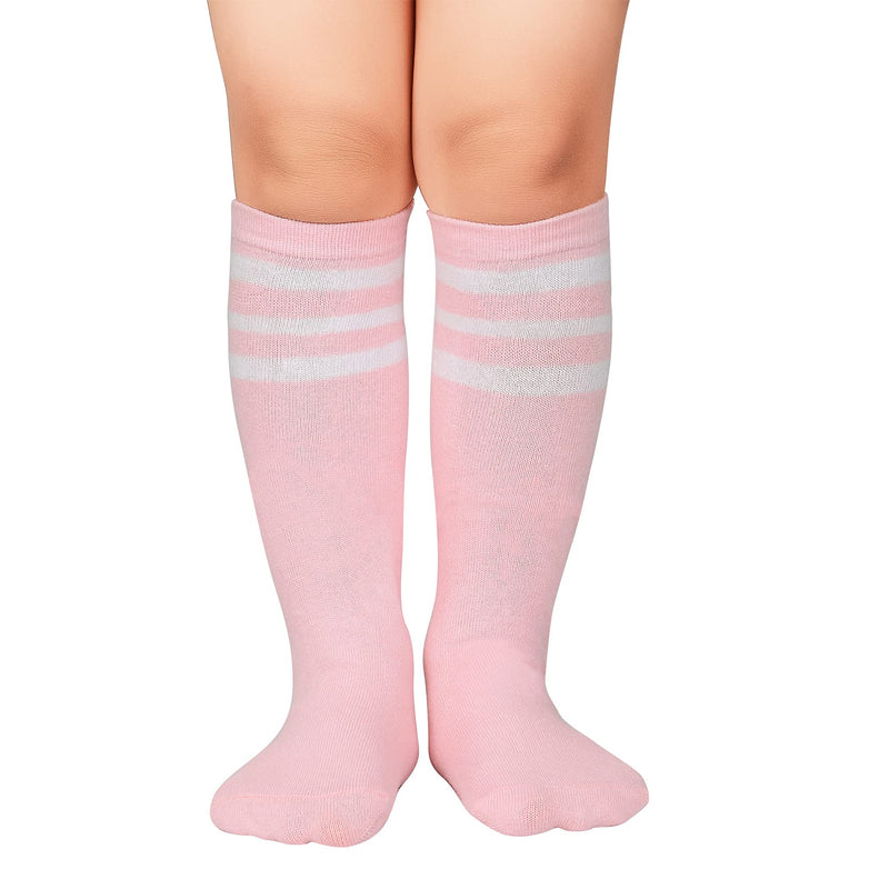 Durio Kids Soccer Socks Soft Cotton Toddler Soccer Socks for Boys and Girls Knee High Sports Tube Socks One Size 01 Pink W White - BeesActive Australia