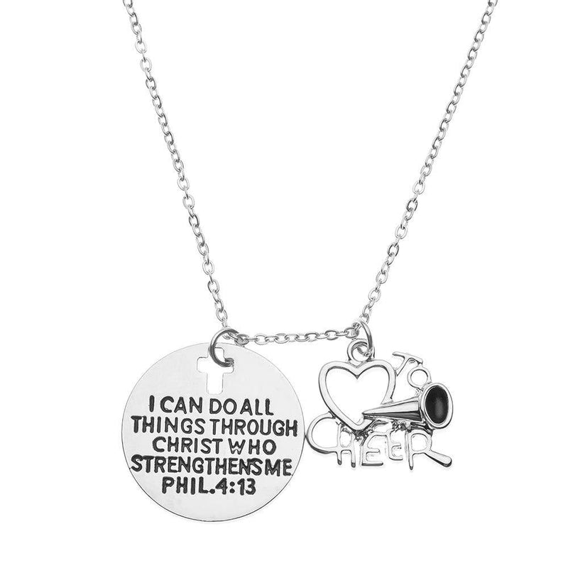 Cheer Christian Necklace, Faith I Can Do All Things Through Christ Who Strengthens Me Phil. 4:13 Pendent, Scripture Jewelry Christian Gifts Verse Bible Gift for Cheerleaders - BeesActive Australia