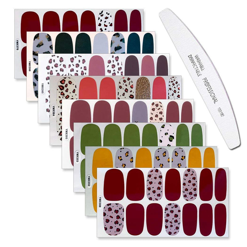 WOKOTO 8 Sheets Leopard Print Design Nail Art Polish Stickers Strips Set With 1Pc Nail File Adhesive Nail Wraps Decals Manicure Kit KIT4 - BeesActive Australia