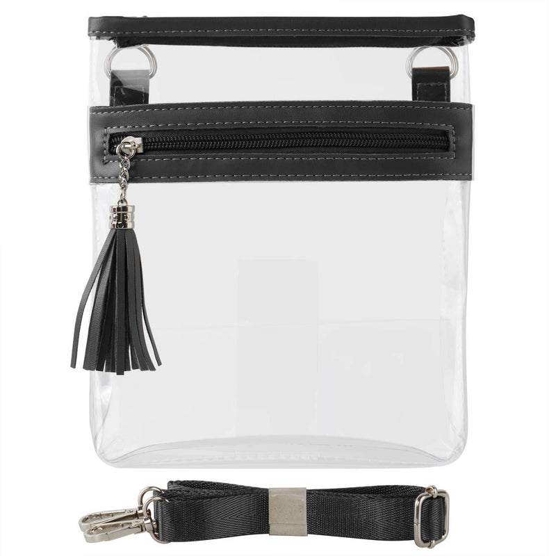 Clear Purse Fashion NCAA PGA Stadium Approved Clear Bag Crossbody Transparent Bag with Tassel Black - BeesActive Australia