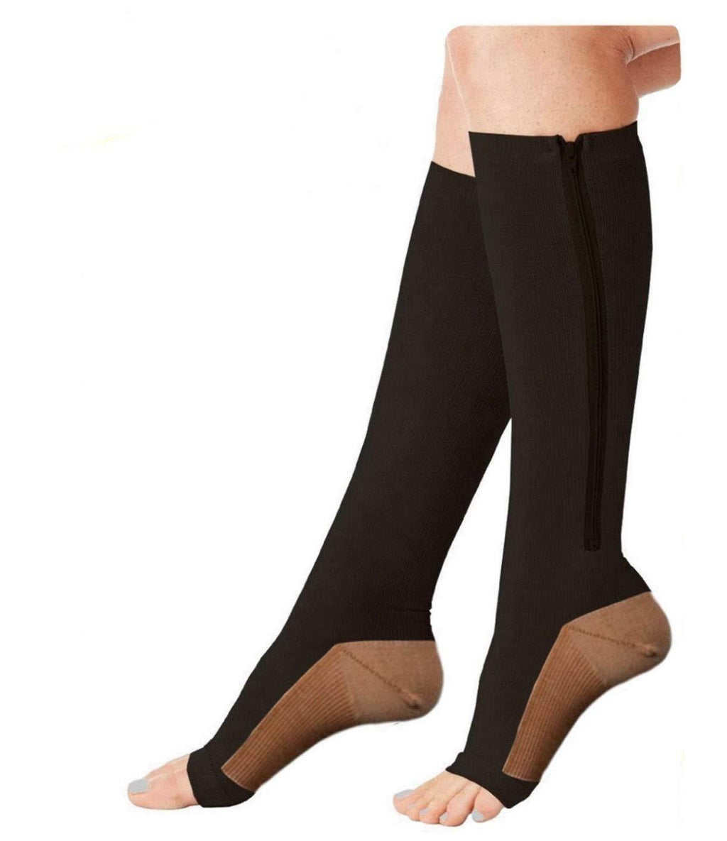 [AUSTRALIA] - BimiSocks Graduated Compression Zipper Socks for Women Comfortable Knee-High Socks for Sports Running Crossfit Nurses and Recovery. (ZipSocks Black/Copper - 1 Pair, Sm/Med) 