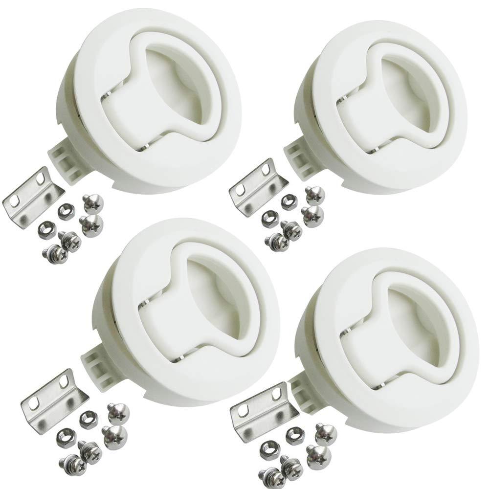 [AUSTRALIA] - Angrylife 4PCS Marine Slam Latch 2'' Flush Pull Slam Latch Plastic Round for RV Boat Deck Hatch 1/2'' Door Cabinet Pull Round Locking Deck Hatch Door white 