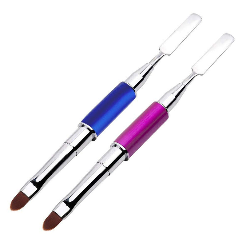 2PCS Dual-Ended Polygel Brush & Picker, Kalolary 2 in 1 Designs Polygel Nial Brushes Stainless Steel Gel Nail Brush Polygel Slice Tool for PolyGel UV Gel Acrylic Nails Extension(Purplish red+ Blue) - BeesActive Australia