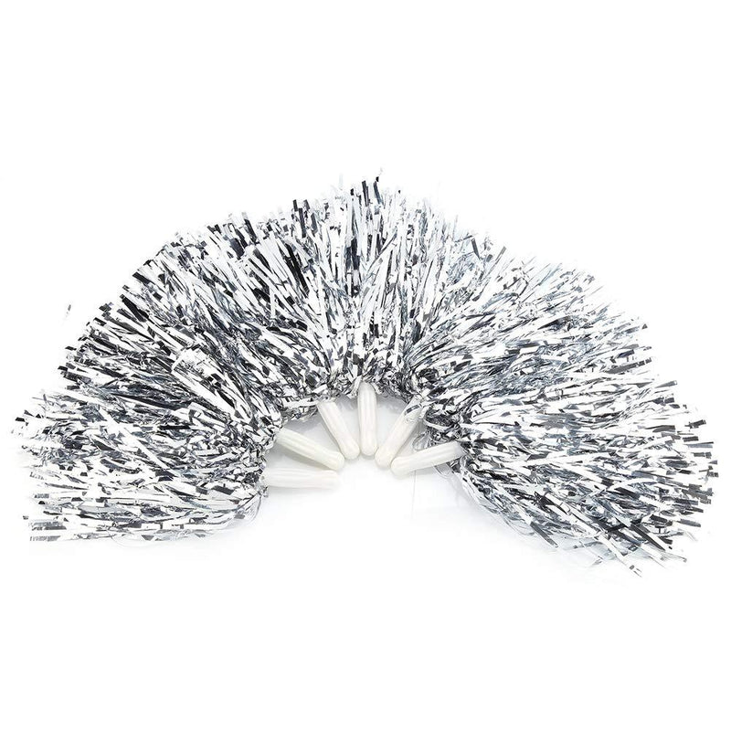 [AUSTRALIA] - VGEBY1 Cheerleading Pom Poms, 7 Colors 6pcs Cheerleading Metallic Foil Plastic Ring Pom Poms Cheer Poms Pack silver 