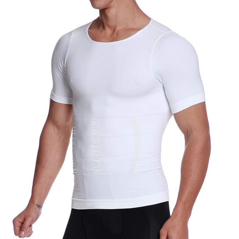 [AUSTRALIA] - Cacosa Men's Body Shaper Slimming Shirt Tummy Vest Thermal Compression Muscle Tank Top Base Layer Slim Shapewear White1 XX-Large 