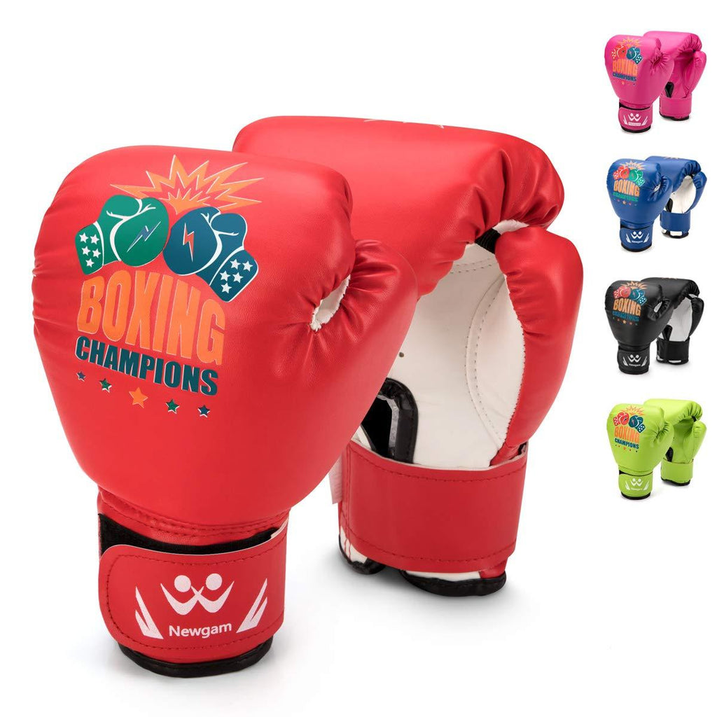 [AUSTRALIA] - Newgam Kids Boxing Gloves, Children Junior Sparring Kickboxing Training Gloves,Junior Punch Bag MMA Training Muay Thai Mitts - PU Leather - 5oz for 3 to 14 YR Red2 