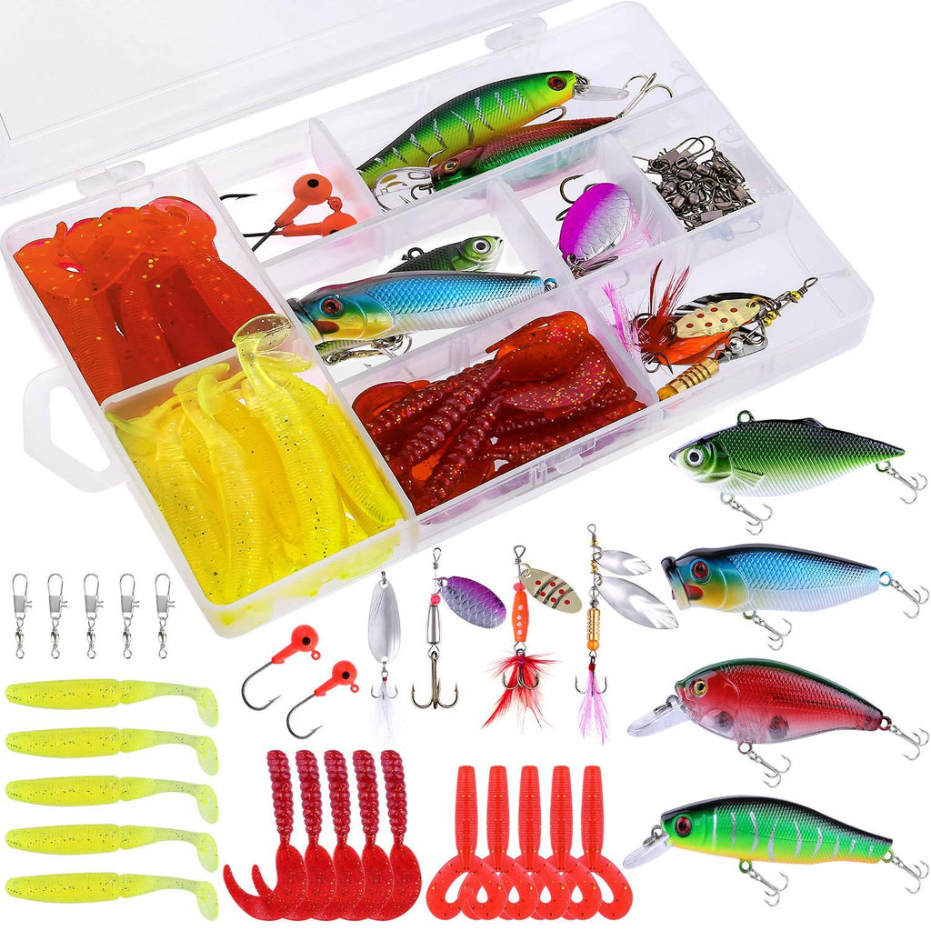 [AUSTRALIA] - TOPFORT Fishing Lures, Fishing Spoon,Trout Lures, Bass Lures, Spinning Lures,Hard Metal Spinner Baits kit with Carry Bag… 51PCS Fishing lure with box 