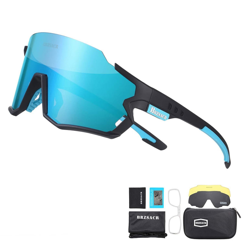 Polarized Cycling Sunglasses Polarized Sports Sunglasses with 3 Interchangeable Lenes for Men Women Cycling Running Driving Fishing Golf Baseball Glasses. Black Blue - BeesActive Australia