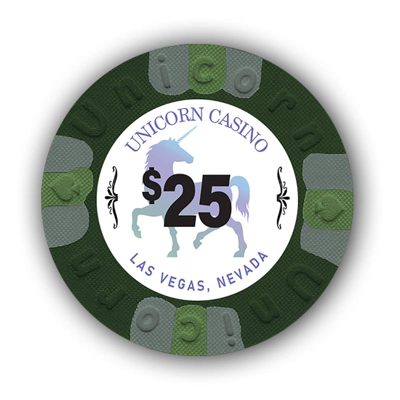 Da Vinci Pack of 50 Unicorn All Clay 9 Gram Poker Chips with Denominations, Authentic Casino Weighted Chips Green $25 - BeesActive Australia