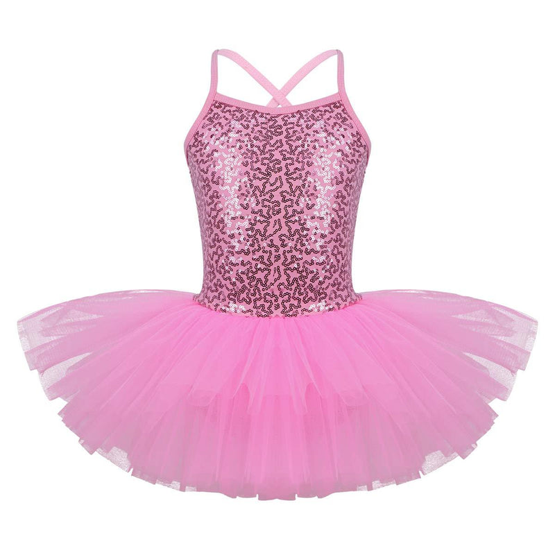 [AUSTRALIA] - moily Girls Sequins Criss Cross Strappy Back Camisole Tutu Dress Gymnastics Ballerina Performing Dancewear Pink 3 / 4 