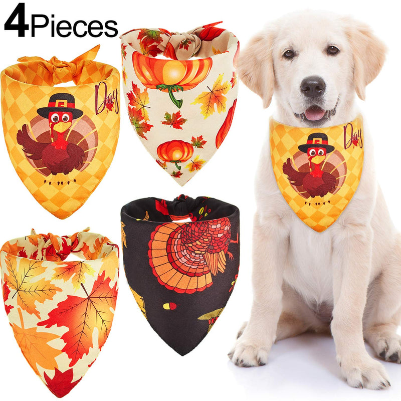 4 Pieces Thanksgiving Dog Bandanas Fall Pumpkin Cat Scarfs Triangle Bibs Washable Maple Leaf Bandanas Adjustable for Small Medium Large Pet Holiday Party Supplies - BeesActive Australia