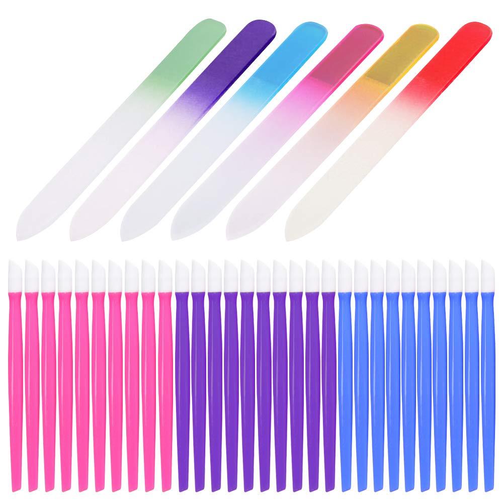 30 Pack Plastic Handle Nail Cuticle Pusher,YuCool Colored Rubber Tipped Nail Cleaner with 6 Pack Glass Nail Files Gradient Rainbow Color Buffer Nail Care Manicure Tool Set for Men and Women - BeesActive Australia