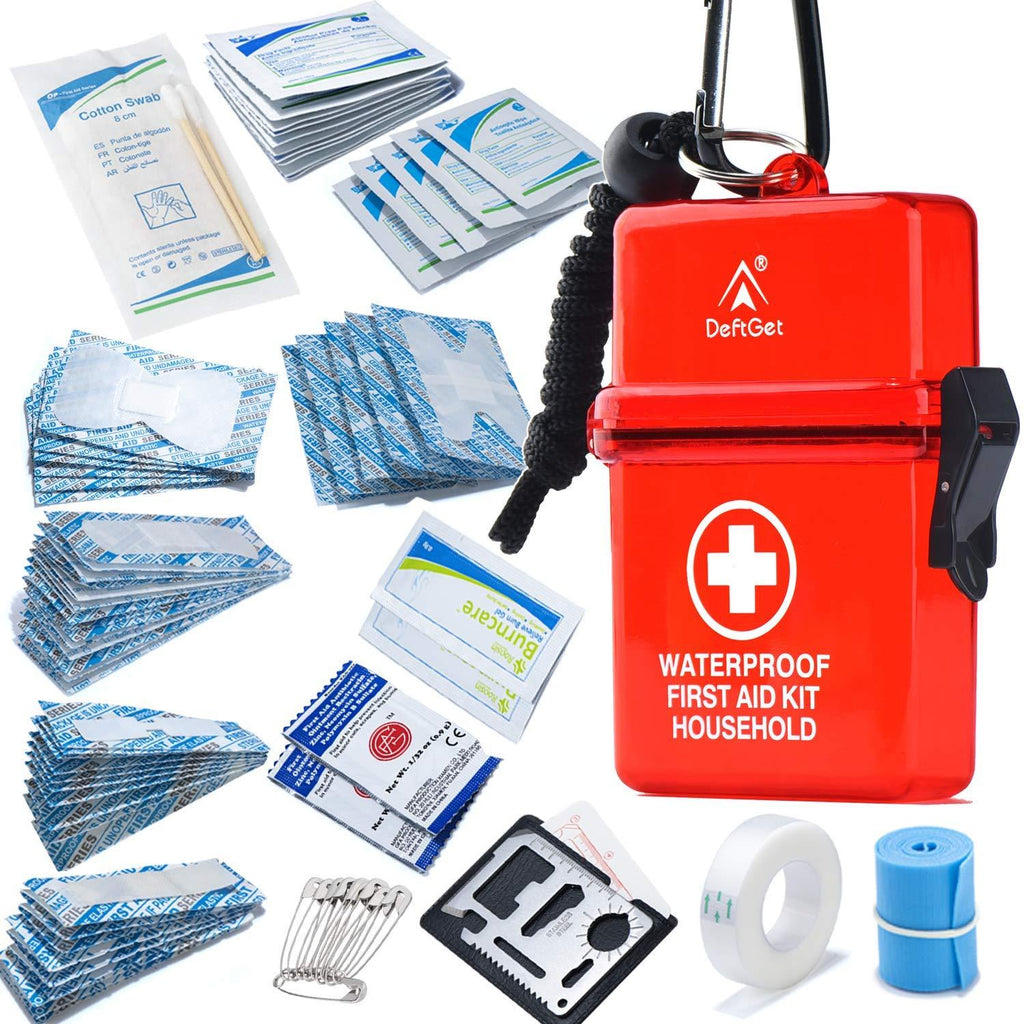 [AUSTRALIA] - DEFTGET Waterproof First Aid Kit with Mini, Durable, Lightweight Construction, Bandages for Minor Injuries While Camping, Hiking and Outdoor Survival (Dark-red) Dark-red 