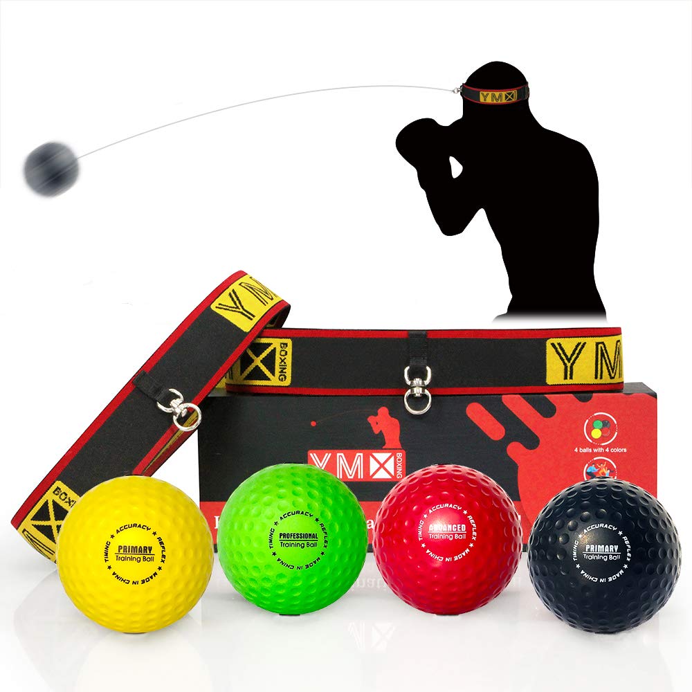 YMX BOXING Ultimate Reflex Ball Set - 4 React Reflex Ball Plus 2 Adjustable Headband, Great for Reflex, Timing, Accuracy, Focus and Hand Eye Coordination Training for Boxing, MMA and Krav Mega Black/Yellow/Red/Green - BeesActive Australia