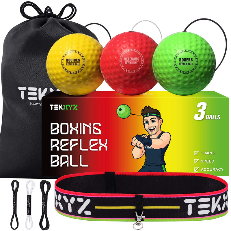 TEKXYZ Boxing Reflex Ball, 3 Difficulty Levels Boxing Ball with Headband, Softer Than Tennis Ball, Perfect for Reaction, Agility, Punching Speed, Fight Skill and Hand Eye Coordination Training - BeesActive Australia