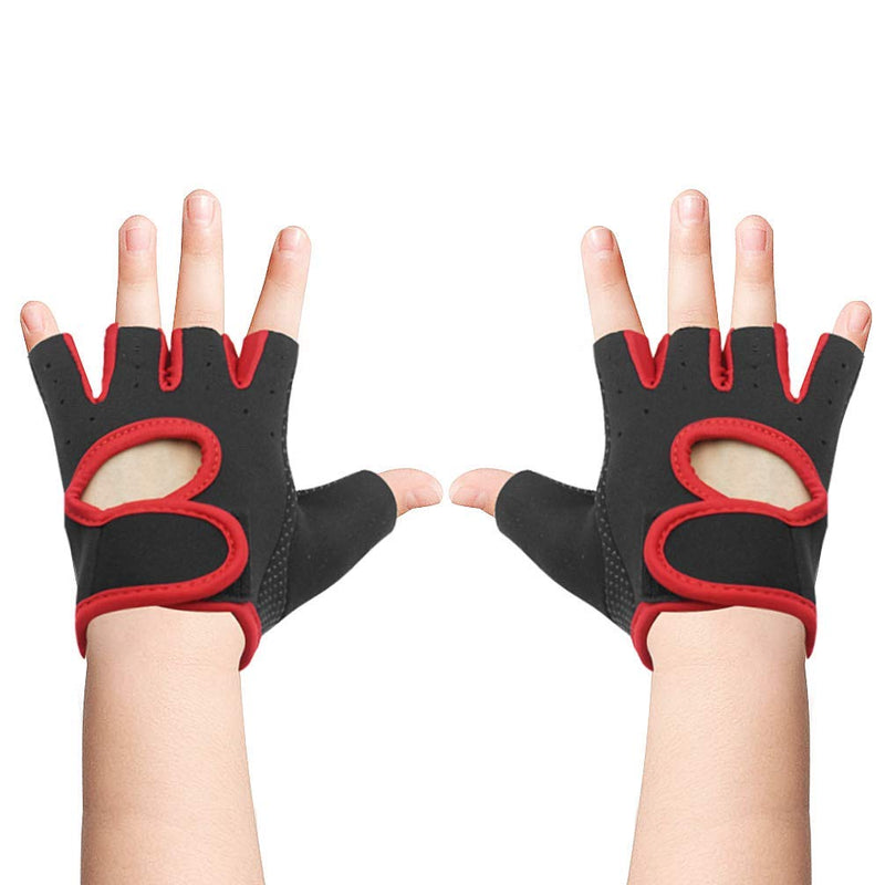 Luwint Kids Fingerless Workout Gloves - Anti-Slip Fitness Mitten for Children Cycling Yoga Weightlifting, 1 Pair Red Small - BeesActive Australia