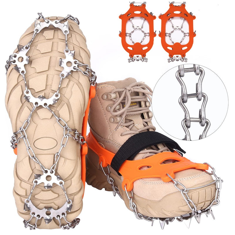 VANGAY Crampons Ice Cleats for Shoes Boots Women Men 19 Spikes Stainless Steel Spikes Traction Snow Grips Microspikes Snow Grips for Hiking Climbing Fishing Orange Large - BeesActive Australia