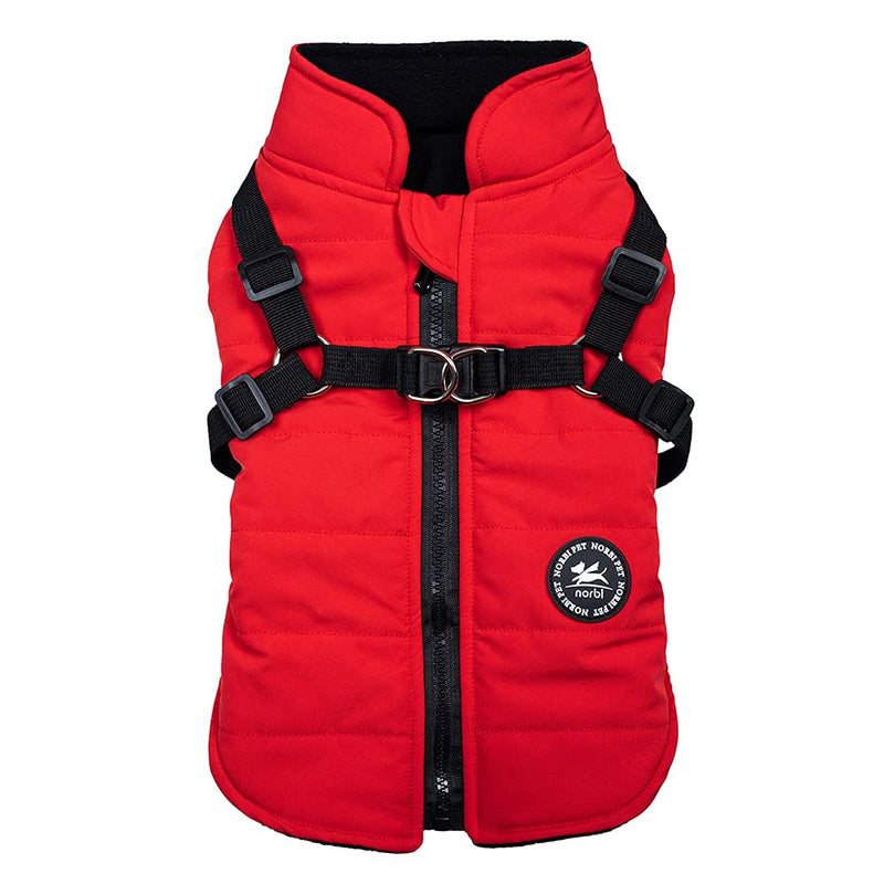 Norbi Pet Warm Jacket Small Dog Vest Harness Puppy Winter 2 in 1 Outfit Cold Weather Coat S Red - BeesActive Australia